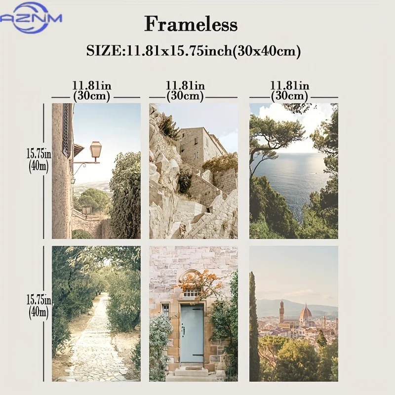6pcs Italy Countryside Canvas Painting, Travel Poster and Prints Europe Wall Art, Living Room Decoration Bedroom Home Decor Pict