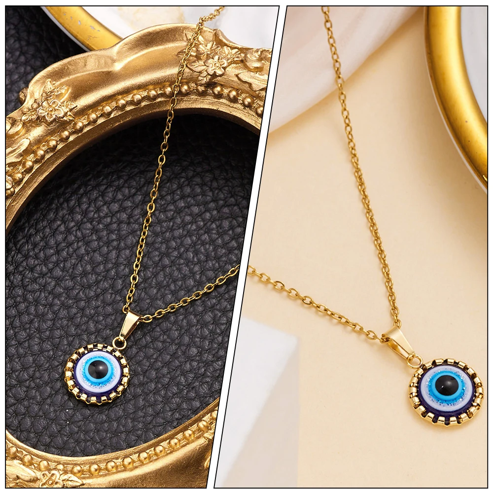 

's Eye Jewelry Set Necklace Earring Blue Circle Pendant for Women Alloy Decorative Durable Material Various Occasions Safe