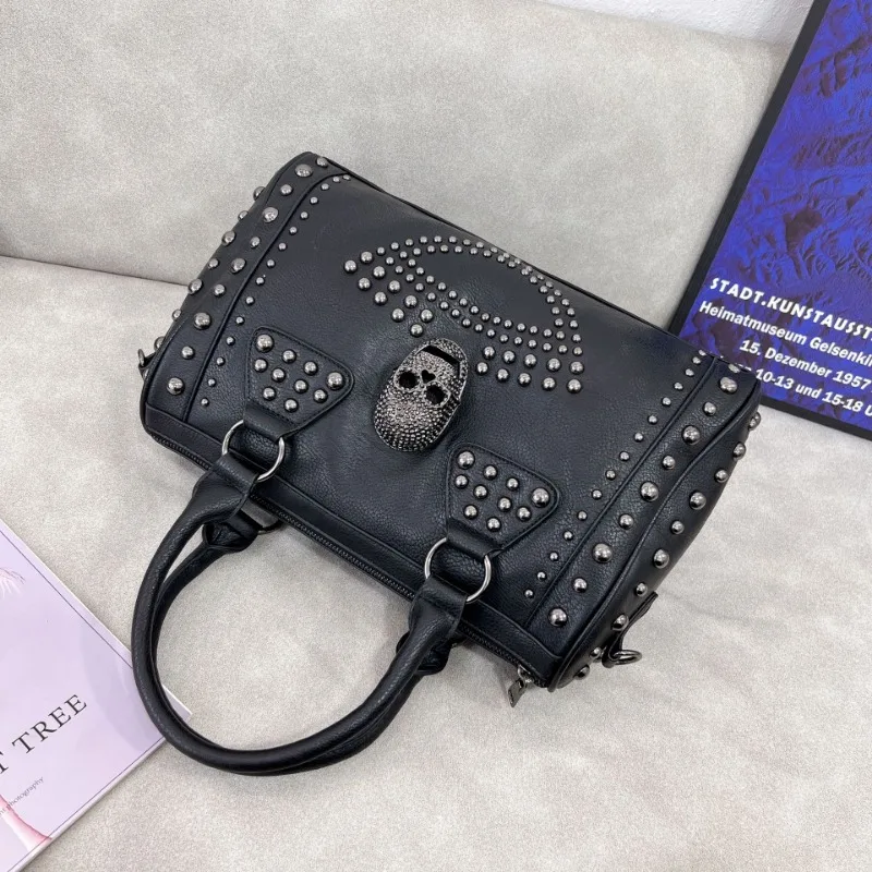 Bags for Women Casual Soft Leather Skull Gothic Punk Rivet Shoulder Bag Fashion Harajuku Vintage  Y2k Handbags Crossbody