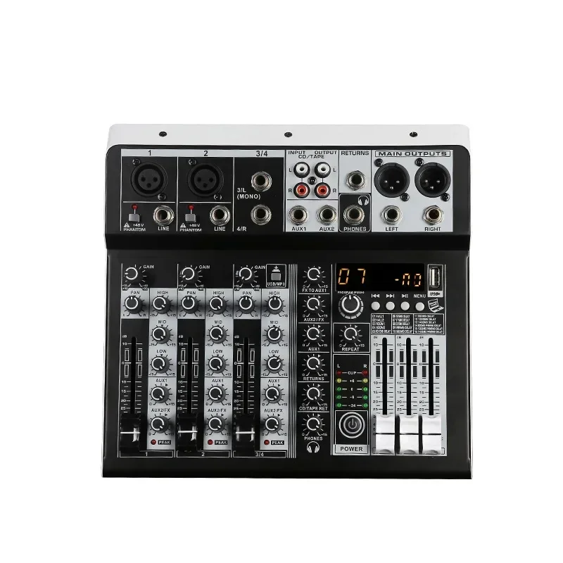 Mixer Audio suara 2x Stereo Mono Input 4 saluran, konsol pencampuran Digital untuk performa panggung Studio DJ