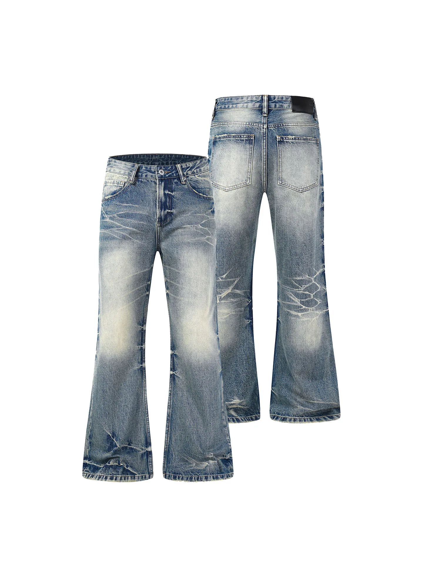 Calça Jeans Vintage Lavada com Efeito Desgastado Unissex Slim Reta Cintura Média Algodão Casual para Festivais de Música
