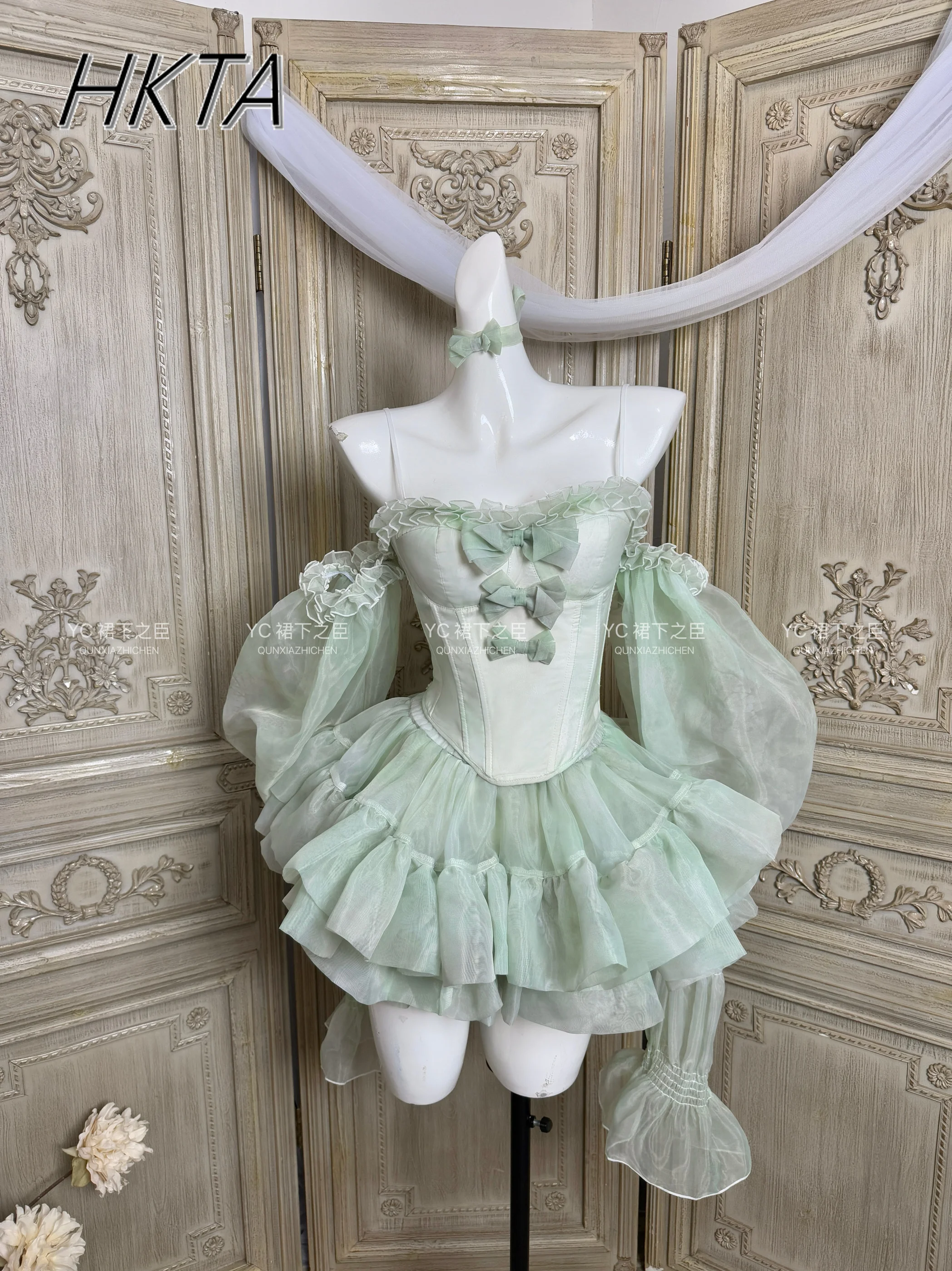 Lolita Summer Dress Two Pieces Sets Women Sweet and Cute Birthday Bow Slim Fishbone Tops Elegant Princess Gown Ball Skirt Outfit