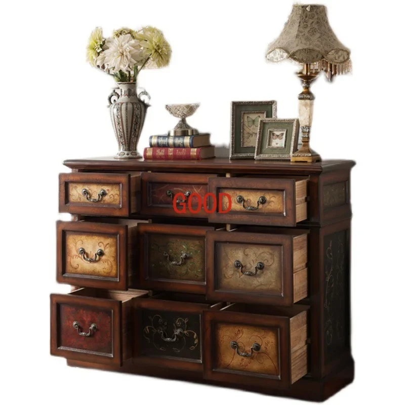 Bedroom Locker Solid Wood Storage Cabinet Vintage Hand Painted