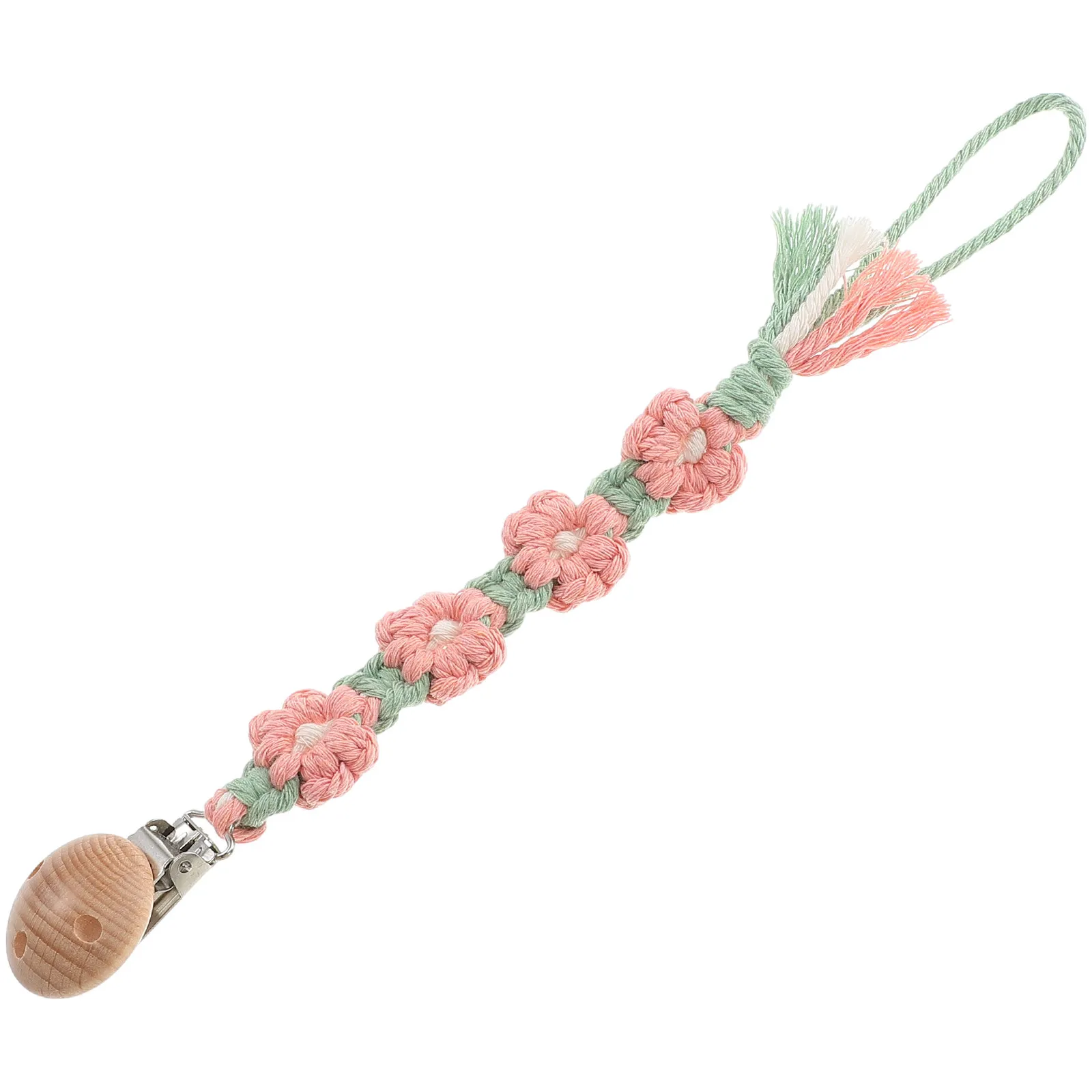 4-Pack Boho Pacifier Clip Set Handwoven Cotton Rope Pacifier Holder for Baby Girls Floral Daisy Design Anti-Loss Crib Stroller