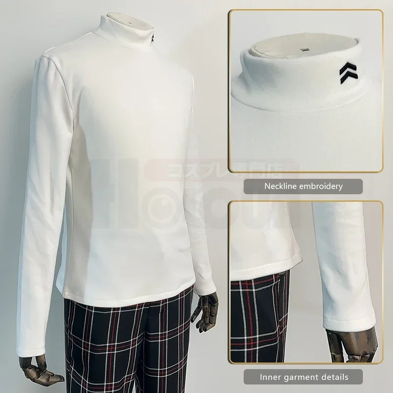 SN66 HOLOUN P5 Game Ren Amamiya Cosplay Costume Wig Joker School Uniform Embroidery Suit Blazer Pants Brooch Daily Wear UnisW &