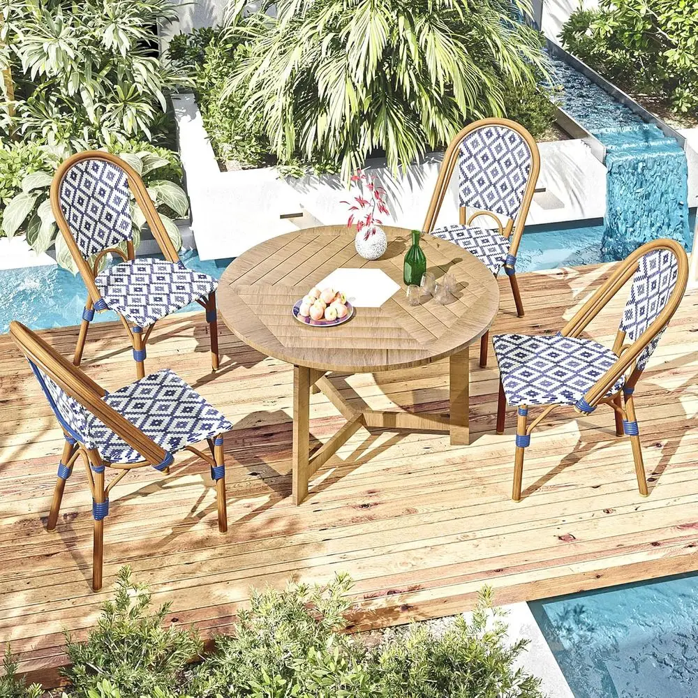 

Set of 4 Outdoor Dining Chairs: Stackable Rattan Wicker with Wide Seats & High Backs for Patio or Dining Room