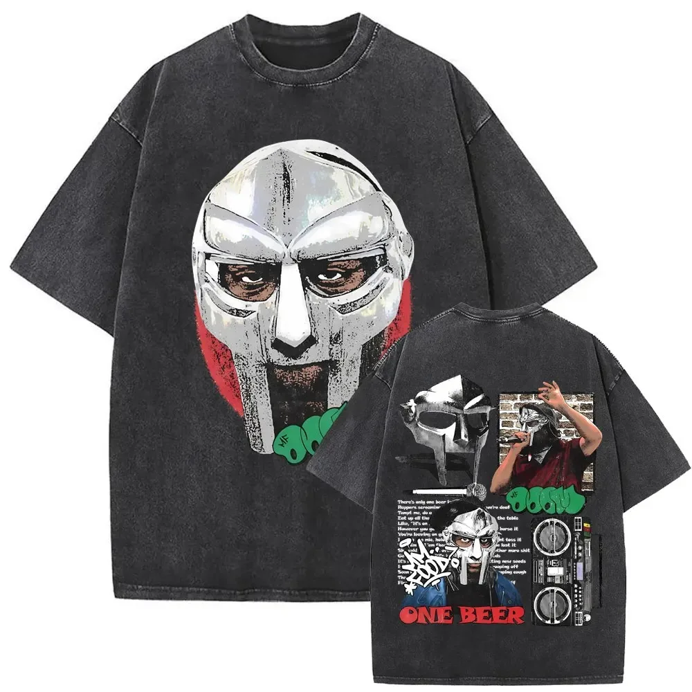 Mf doom retro lavado camiseta hip hop lenda máscara graffiti impressão retro estilo de rua entusiastas rap fãs na moda vestir escolha