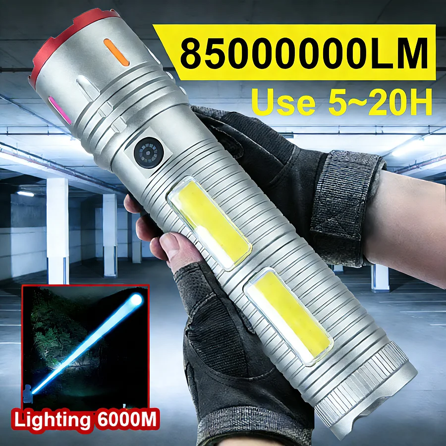 

85000000LM Самый мощный фонарик 7200 мАч Перезаряжаемая лампа дальнего действия 6 км COB Аварийная лампа Кемпинг Охота Факел высокой мощности