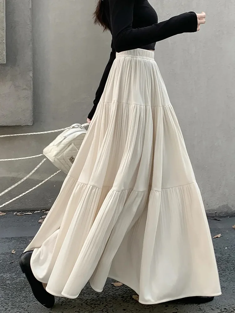 

Винтажная бархатная длинная юбка женские элегантные свободные милые юбки с высокой талией осень-зима корейский ретро повседневные новые однотонные мягкие длинные юбки