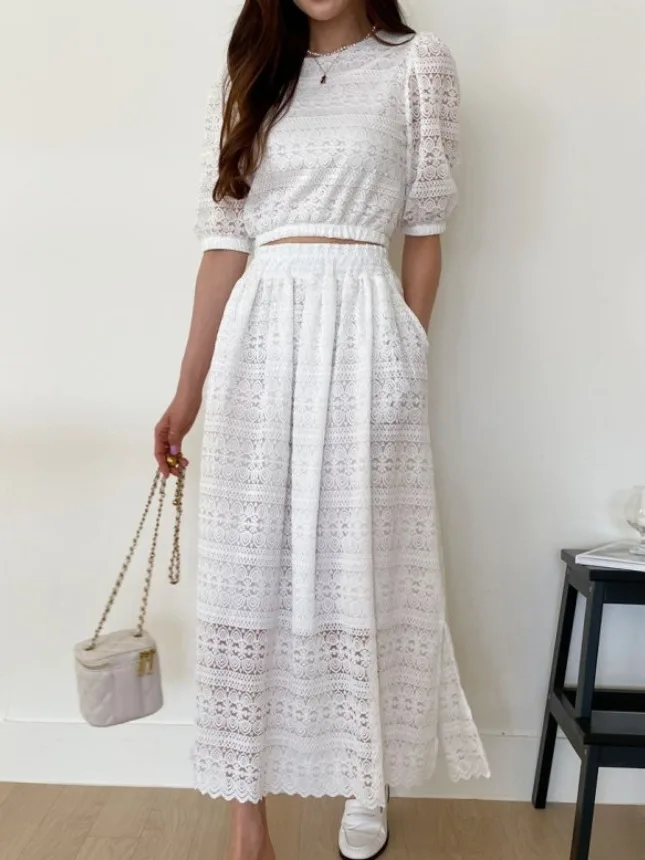 

Chic Summer New Sle High-End Lace ort Top And Lace f Skirt Two-Piece Set for Women Faionable And Ele