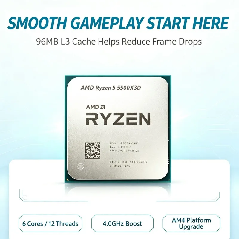 AMD Ryzen 5 5500X3D 6 Core 12 Thread CPU Socket AM4 3GHz 96M L3 3D V-Cache 105W DDR4 Gaming Processor No Fan Included