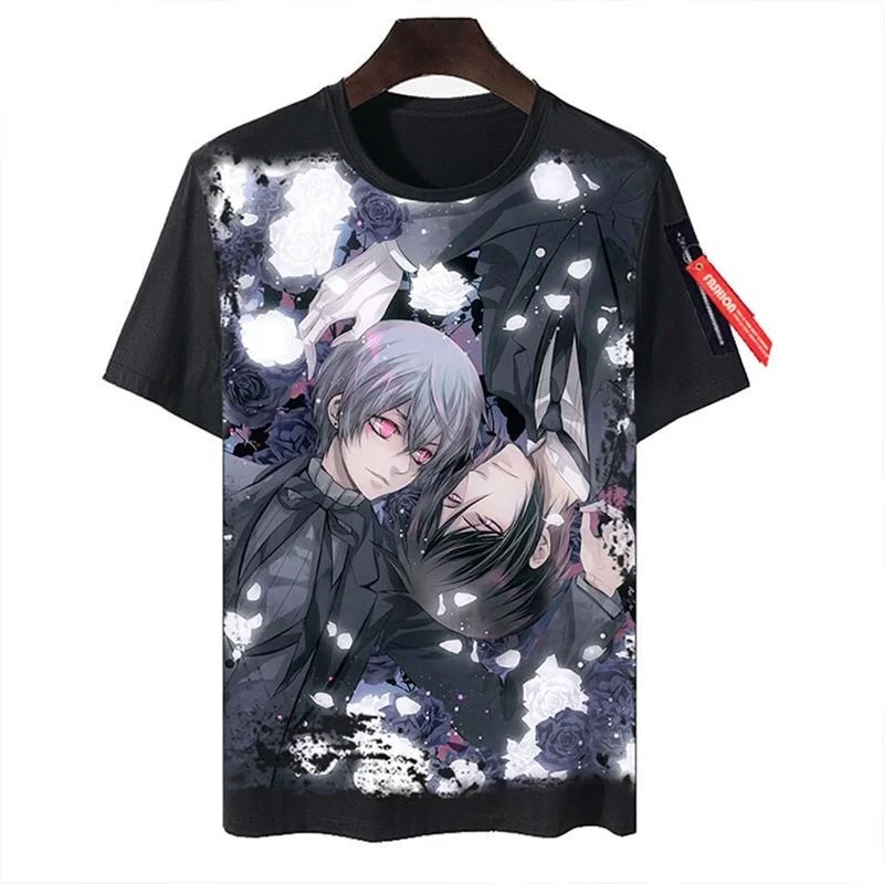 New Black Butler Tshirt Short Sleeve Skin-friendly Breathable Non-fading Daily Wear Cartoon Anime Print Cross-border Clothing