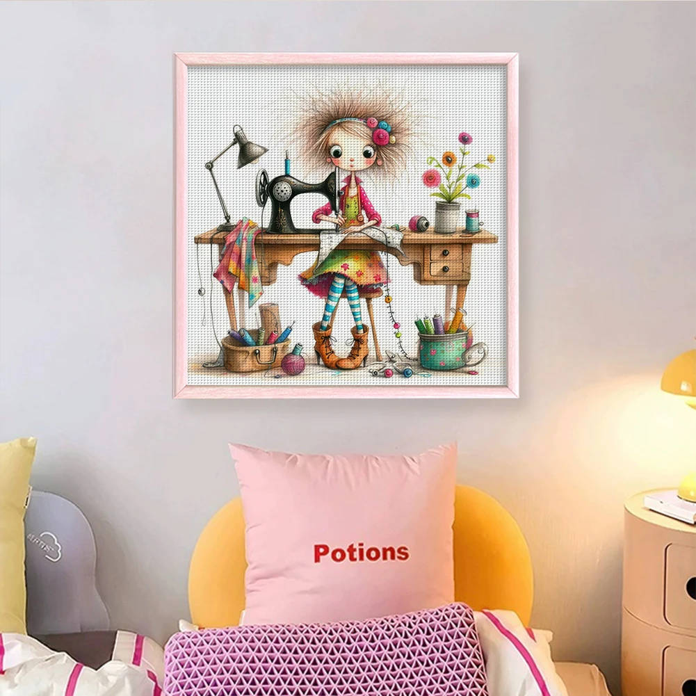 

Full Embroidery cotton Thread 11CT Printed Girl Cross Stitch Kit Art 40x40cm
