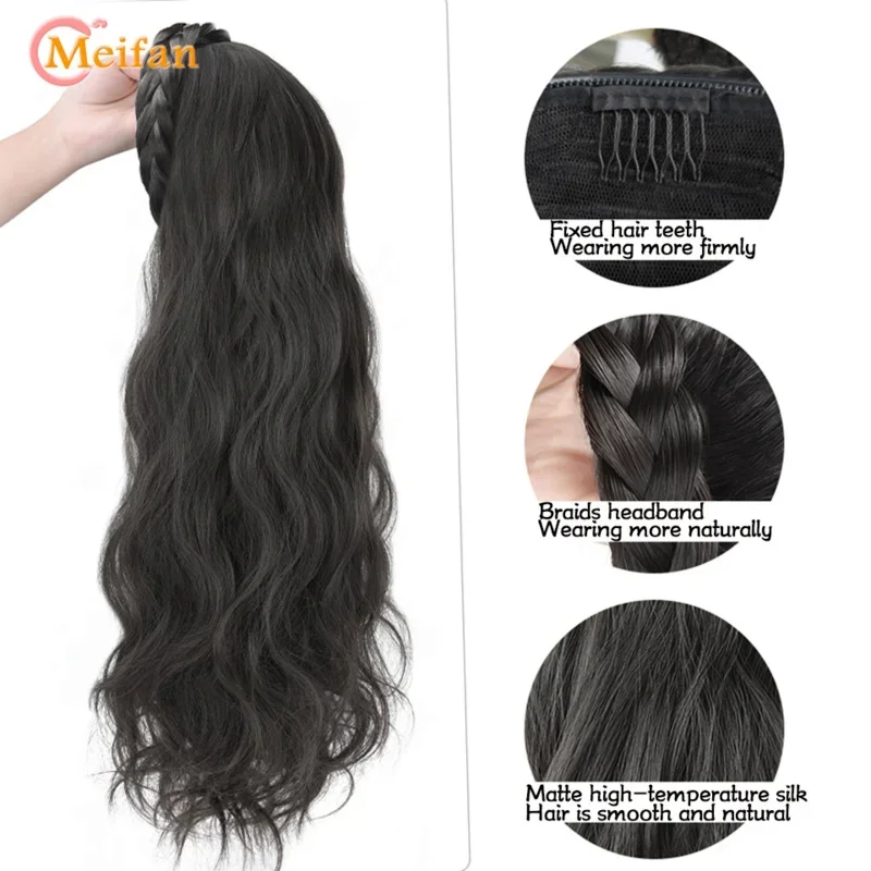 MEIFAN Synthetic Long Water Wavy Headband Wig Clip in Hair Extension Fluffy Natural Half Wig Daily Straight Wig With HairBand E