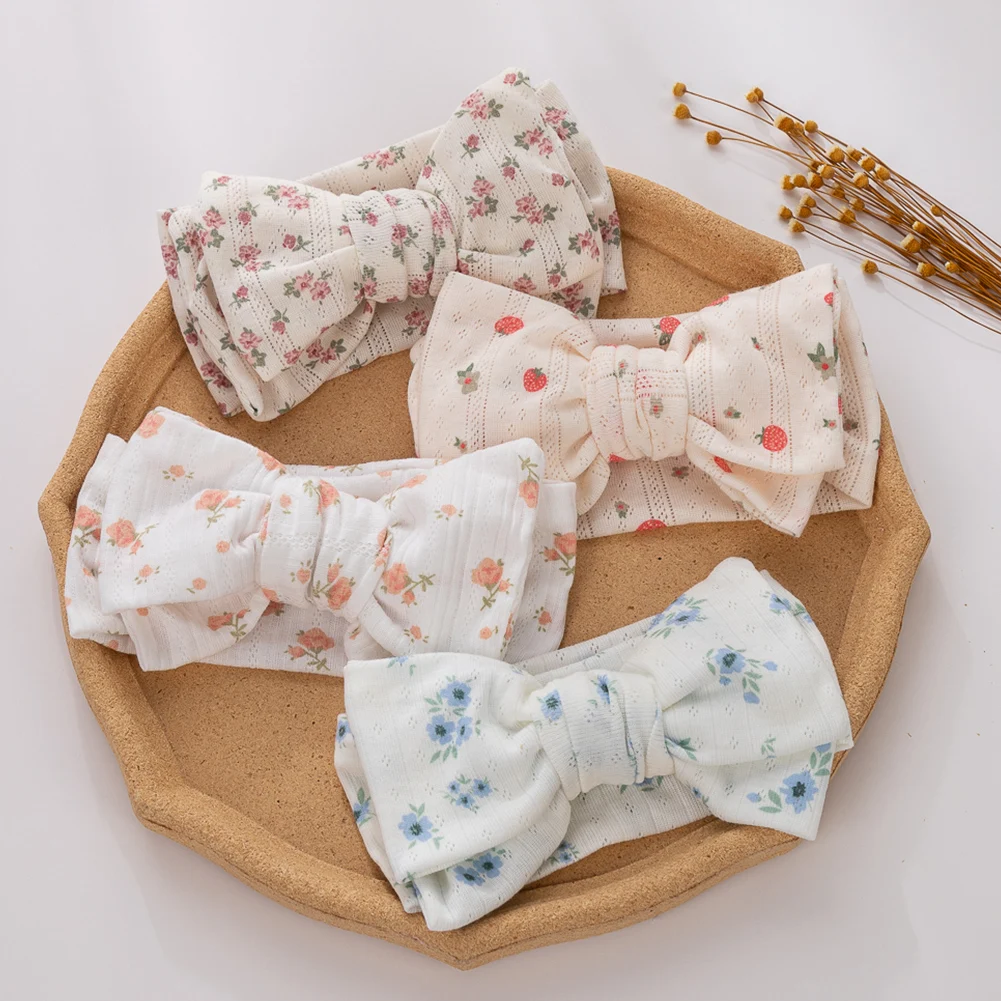 Big Bow Cotton Baby Turban Headbands Flower Print Plaid Hairbands Newborn Girls Ins Headwraps Infant  Kids Hair Accesories