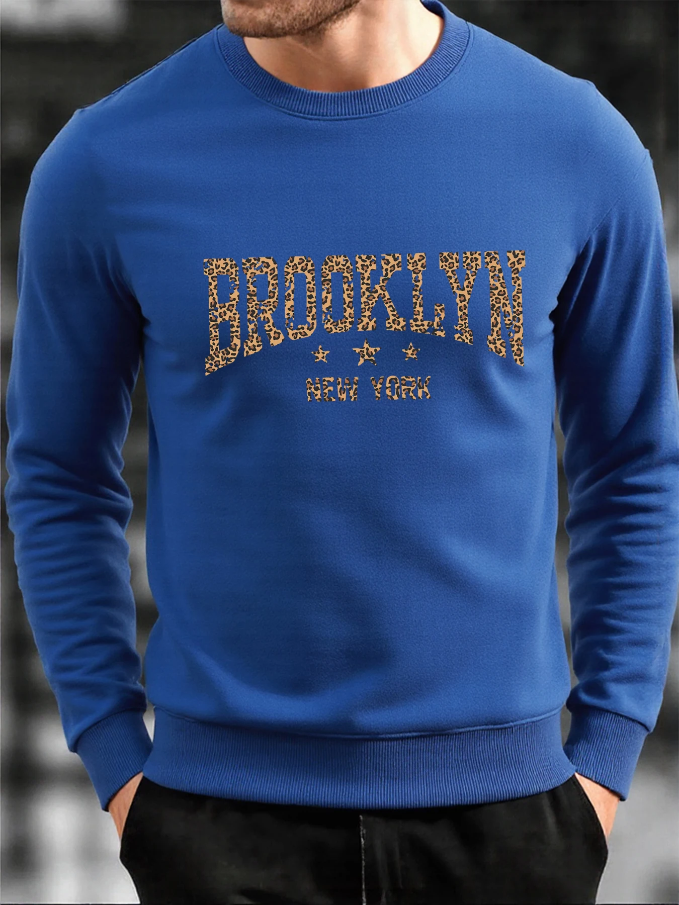 Brooklyn New York Star Bedruckte Herren-Sweatshirts, warm, locker, O-Ausschnitt, Pullover, lässig, langärmelig, Fleece, Herbst, Unisex-Kleidung