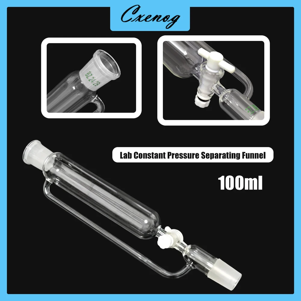 100ML Lab Cylindrical Dropping Funnel Glass Cylindrical Feed Funnel with PTFE Piston 24# Frosted Standard Joint PTFE Piston