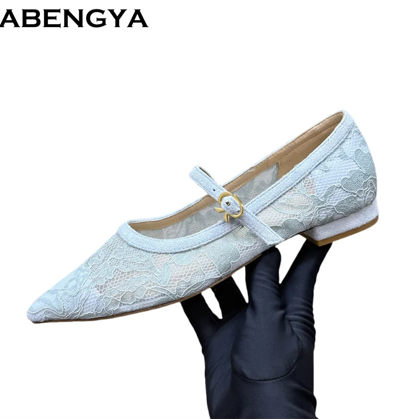 

ABENGYA Summer Airmesh Loafers Low Heels Women Pumps Point Toe Party Shoes For Women Gladiator Sandals Woman