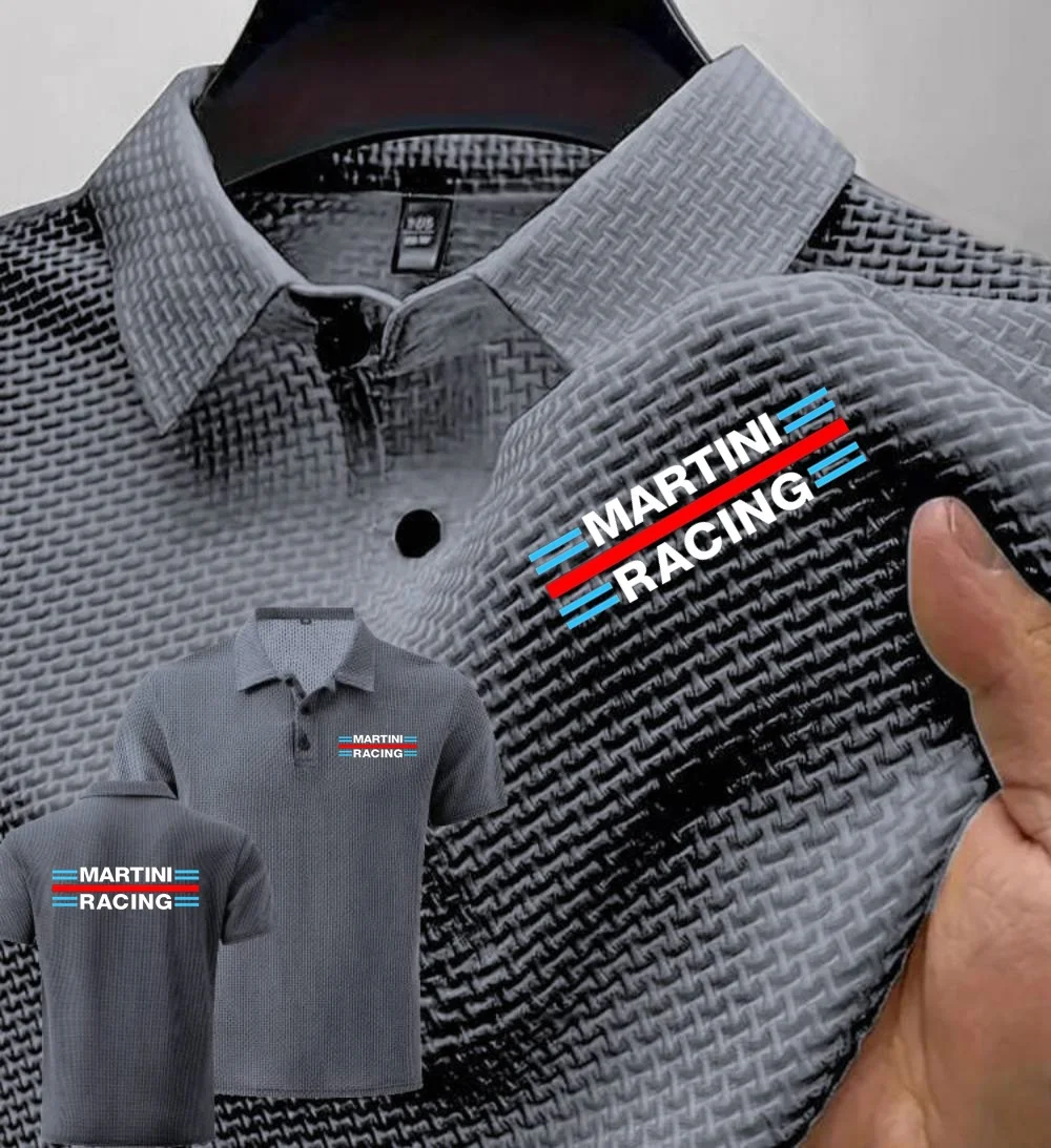Neues Herren-Polo-Kurzarmshirt Martini Racing aus atmungsaktiver Eisseide – Modisches T-Shirt für Männer mit Reverskragen