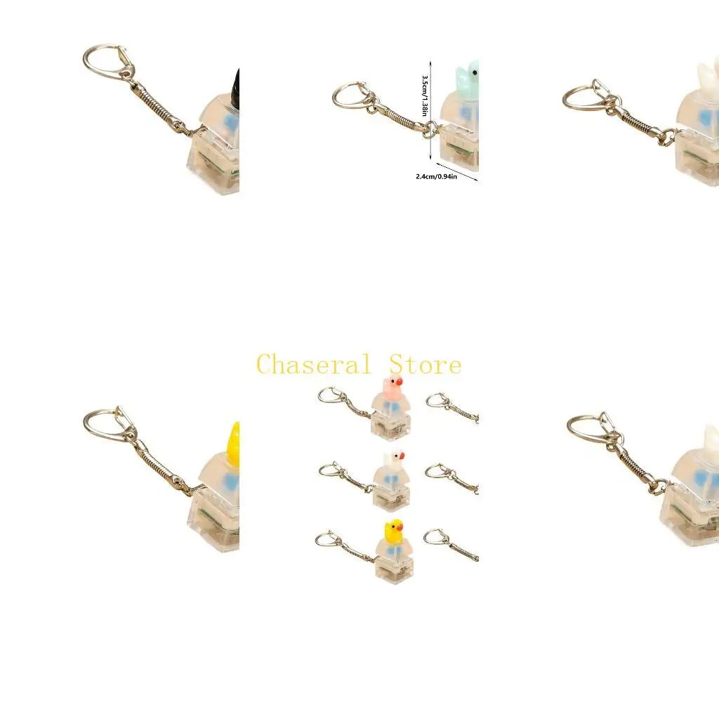 E7CE Mini Duck Keychain Toy with Press-Activated Light, Soft Squeeze Body, Clear Base and Clip for Everyday Carry Use