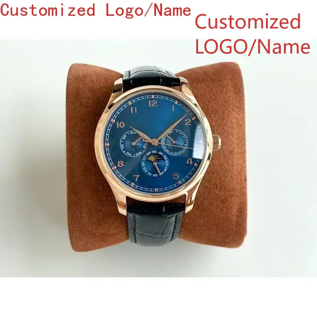 Orologio meccanico automatico da uomo Orologi sportivi Cinturino in pelle con quadrante bianco blu oro rosa personalizzato