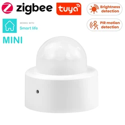 Tuya Zigbee Mini czujnik ruchu PIR, wykrywacz ruchu ludzkiego ciała z czujnikiem jasności luminancji miernik luksów na podczerwień Alarm bezpieczeństwa w domu