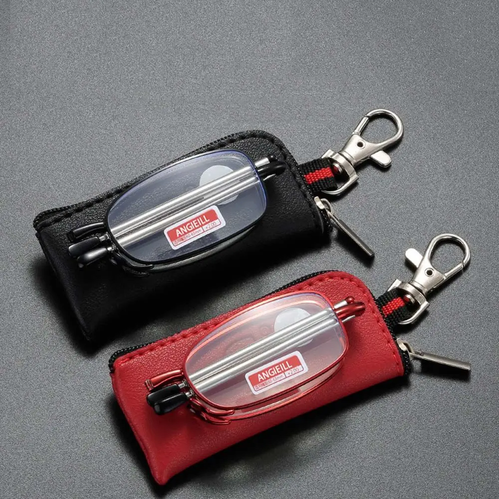 

Red Foldable Black Frame Resin Anti-Radiation Metal Women's Reading Glasses Key Chain With Storage Bag Folding Reading Glasses