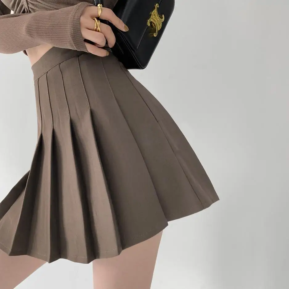 

College Of Female In The Spring And Autumn Wind Brown Spice Pleated Skirt Of Tall Waist Skirt Sexy Skirts Tide Restorin