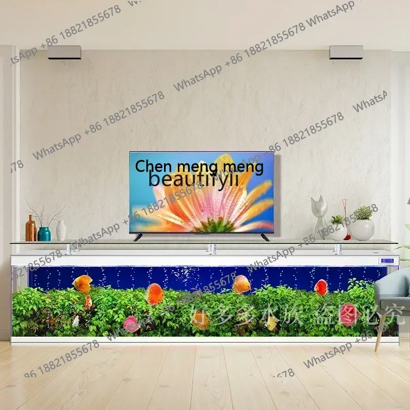 new TV Cabinet and Tea Table Integrated Fish Tank Living Room Super White Glass Floor Large Ecological Aquarium ss 8617