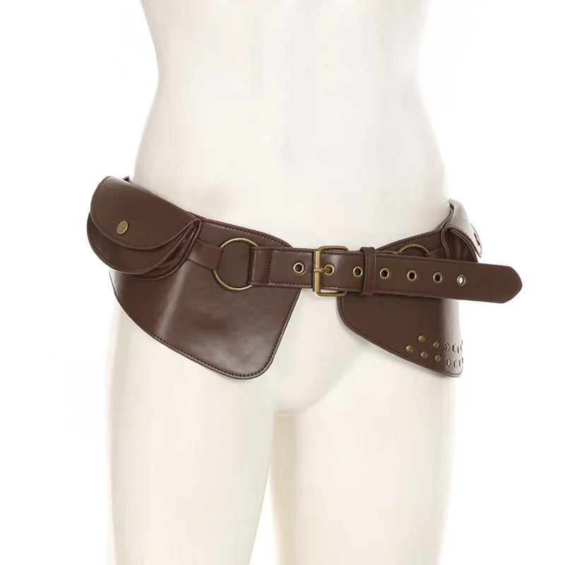 Fanny Pack Waist Bag Women Retro Mini Oval Bag Rivet Perforated Belt Hot Girl's Fashionable Individual Wear Accessory