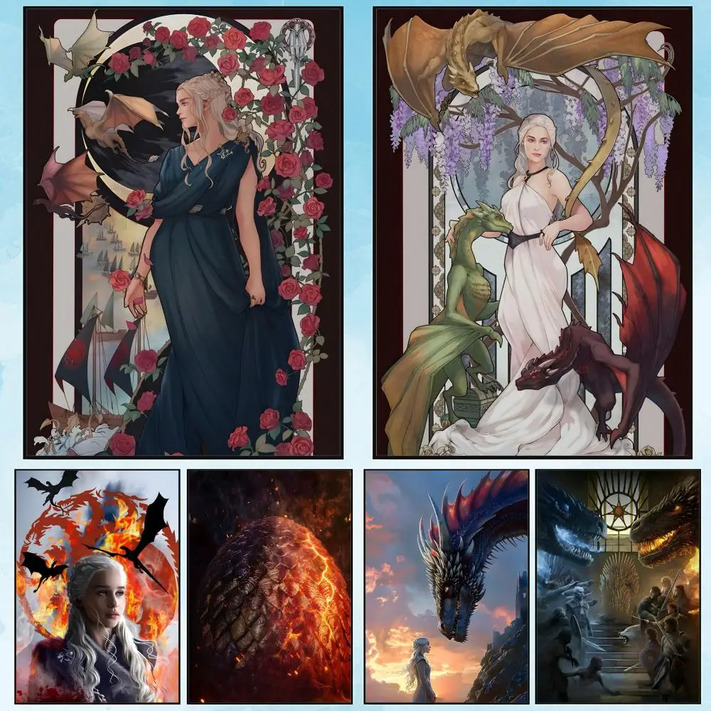 G-Game Of Thrones التنين الأم المشارك ملصق مقاوم للماء HD جدار الفن ملصق مائي ذاتية اللصق ديكور جمالي للمعيشة المنزلية