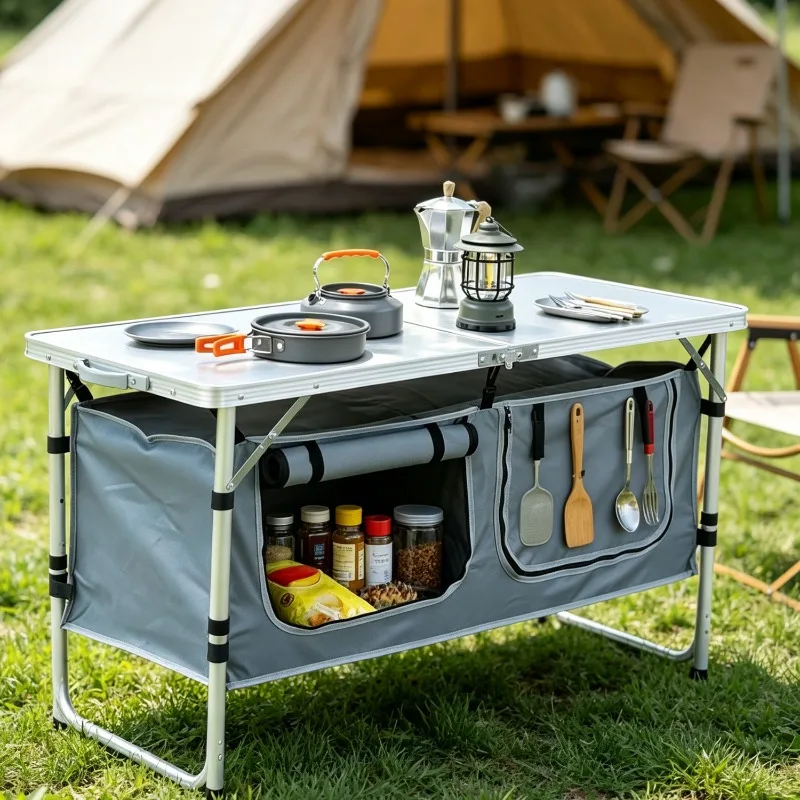 Portable Folding Camping Table with Storage Bag Aluminum Outdoor Picnic BBQ Kitchen Desk Lightweight Travel