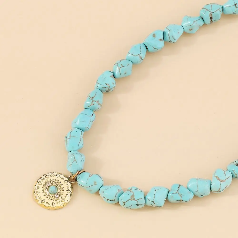 Boho Turquoises Beaded Necklace Demon Eye Pendant Western Country Style American Bolo Necklace Jewelry Accessories