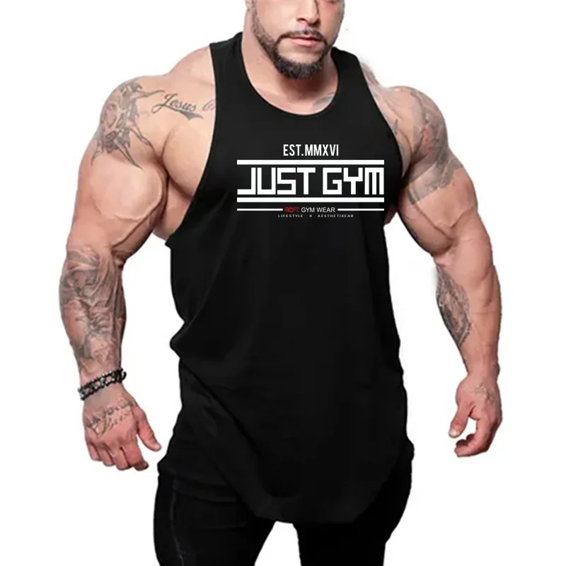 Mens Cotton Vests Y-Back Plain Off-Shoulder weightlifting Gym Workout Tank Top Breathable Training Fitness Sleeveless Streetwear