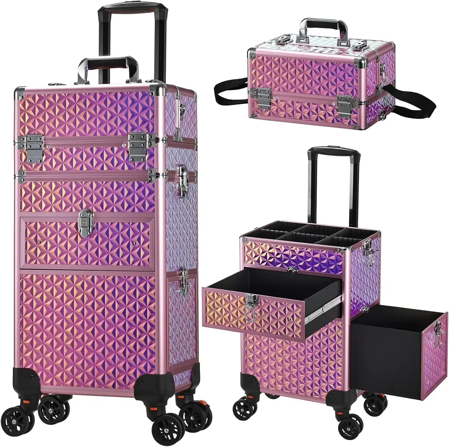 Rolling Makeup Case with Wheels&Drawers Large Professional Cosmetology Trolley Case Lockable Travel Cosmetic Storage Train Cases