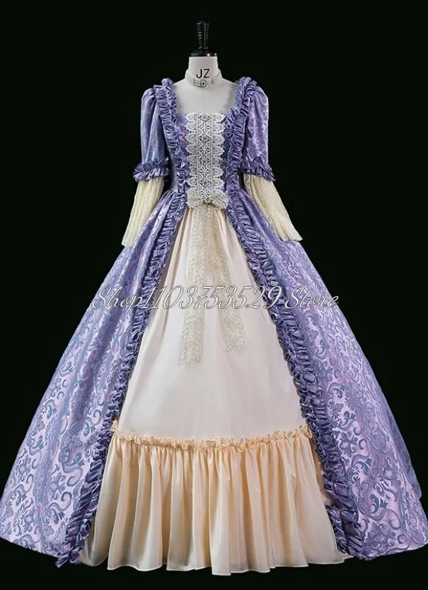 Purple Victorian Prom Dress Medieval Vintage Gothic Lace Appliqued Pleated Tulle Ruffle Tie Bow Renaissance Prom Dresses