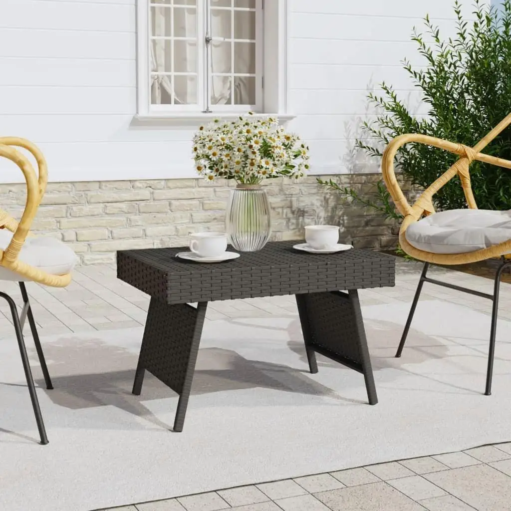 Foldable Black Side Table 60x40x38 cm - Durable Poly Rattan Patio Furniture