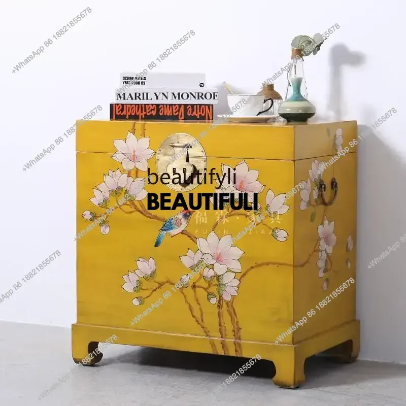 ss8350 Retro Chinese suitcase edge few small coffee table camphor wooden box bedside table solid wood painted storage box furnit