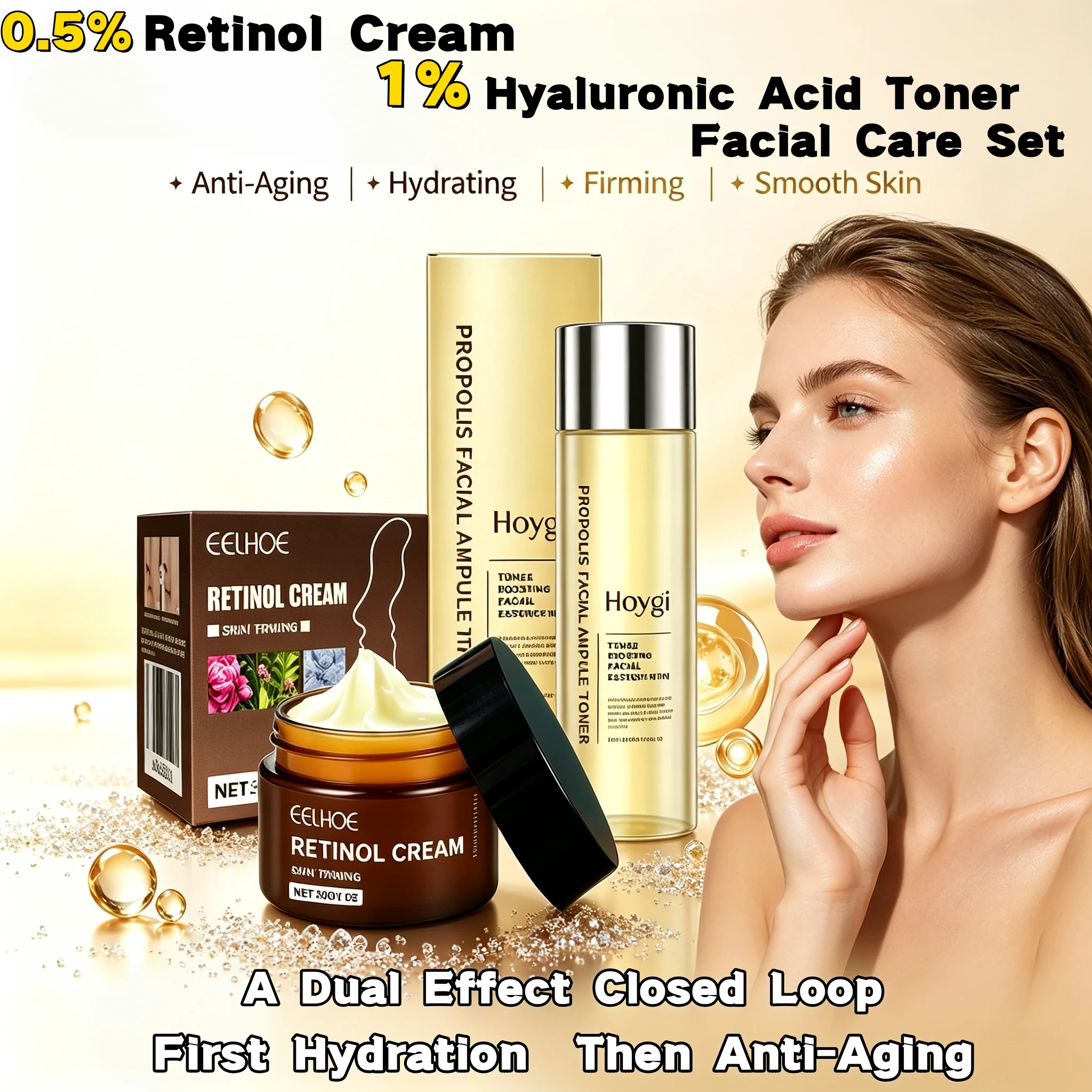 0.5% Retinol Face Cream&1% Hyaluronic Acid Toner Set,Zero Irritation Anti Aging,Glow Skin Routine&Skin Barrier Protection&24H Intense Deep Hydration,Hydrate First,Retinol Next Synergy,Skin Cycling Friendly,Dermatologist Approved Duo