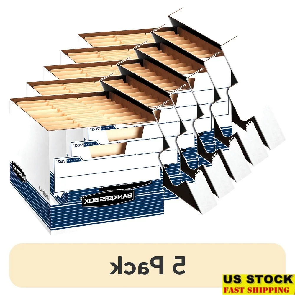 

5 Pack Medium Duty File Storage Boxes Easy Assemble Durable Letter Legal Organizers Home Office Moving