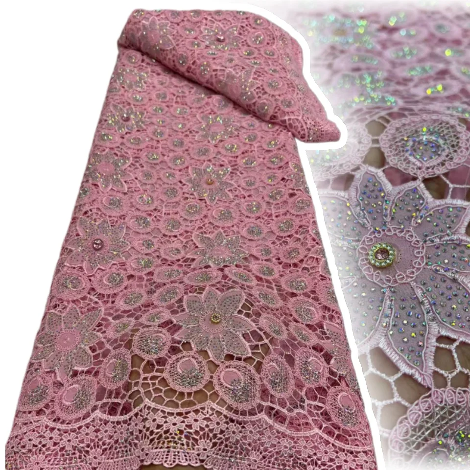 5 Yards The Latest African Rope-Braided Lace Fabric 2026 Embroidered Lace Fabric Nigerian Water-Soluble Sewing Materials 2365