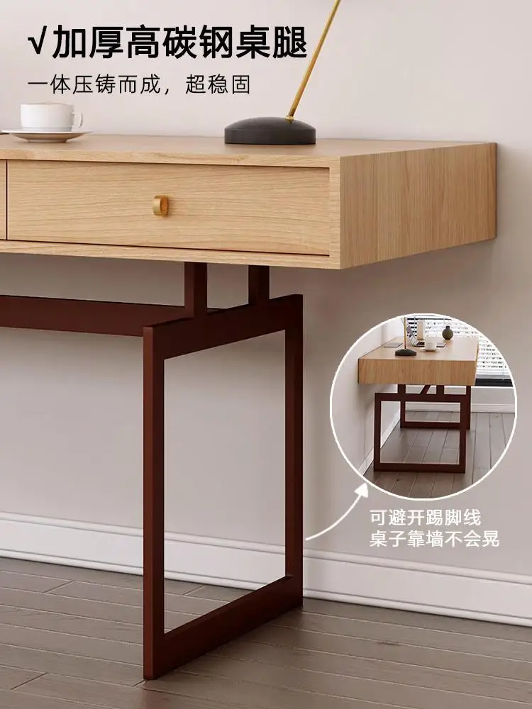 مكتب من الخشب الصلب البسيط، تصميم شمالي حديث، مكتب كمبيوتر منزلي مع أدراج