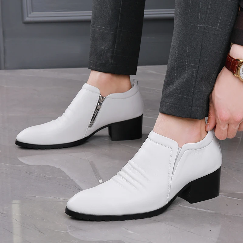 Pointed Leather Shoes for Mens One Business Attire Korean Version British Style Shoes 5cm Height Increase Hairstylist Designer