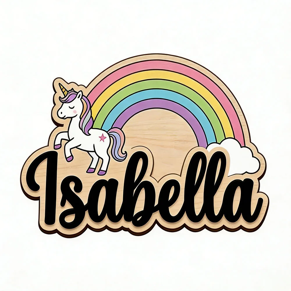 Unicorn & Pastel Rainbow Custom Name Sign Magical Nursery Wall Art Personalized Wooden Plaque for Kids Room view 5