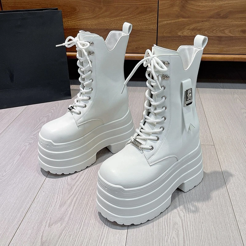 

Женские ботильоны на платформе с круглым носком, на шнуровке, из кожи, с противоскользящей подошвой