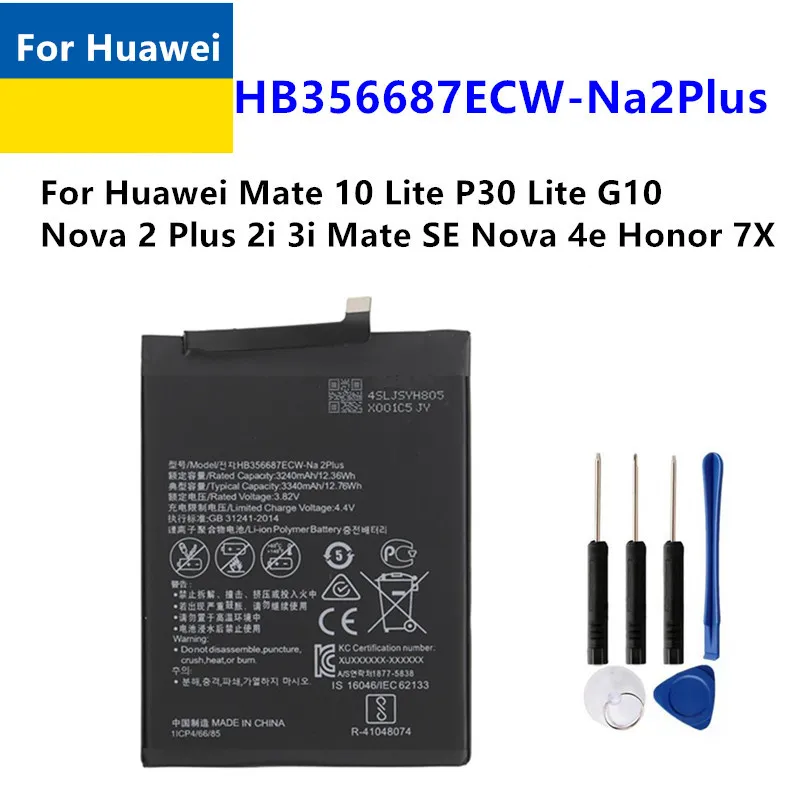 Battery HB356687ECW For Huawei Nova 2 Plus 2i 2S 3i 4e P30 Lite Mate SE G10 Mate 10 Lite Honor 7X 9i Maimang 6 Batteries +Tools