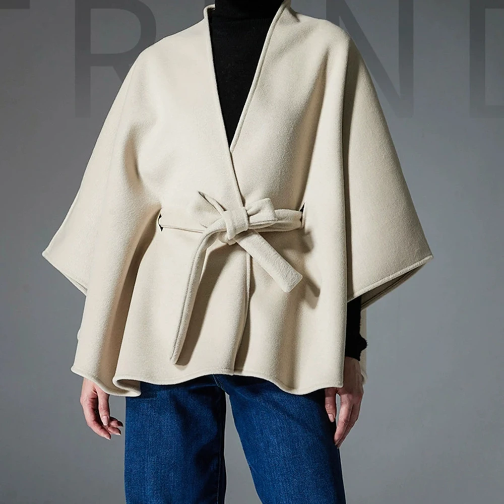 

High-end European and American autumn and winter 2025 new double-sided solid beige belt shawl-GZXX736