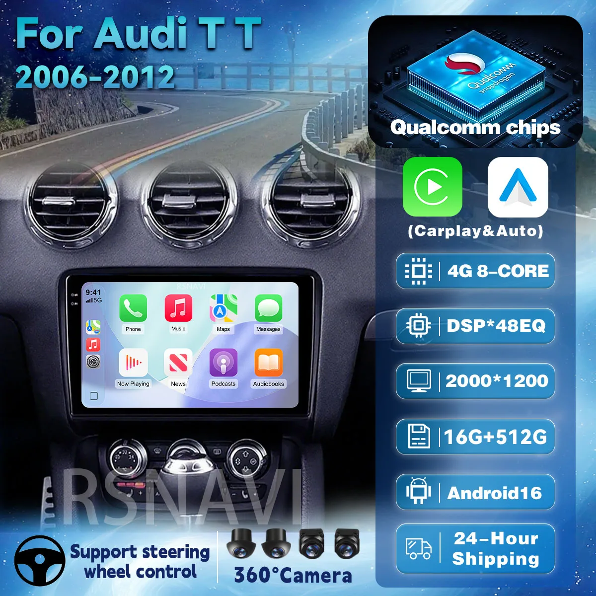 Android 16 Carplay Auto For Audi TT MK2 8J 2006-2014 2K Screen Car Radio Multimedia Player Autoradio GPS Stereo 2din Head Unit