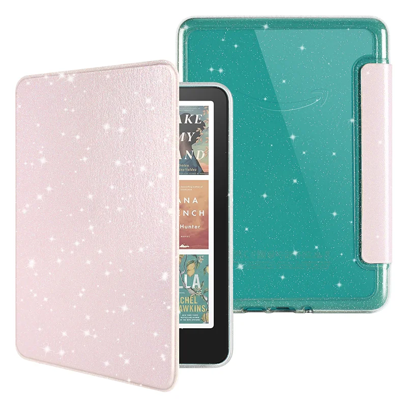 Funda Rosa Brillante para Kindle Paperwhite 1-6/11ª Gen - Parte Trasera de Acrílico Transparente, Protección Completa a Prueba de Golpes, Activación/Desactivación Automática Inteligente