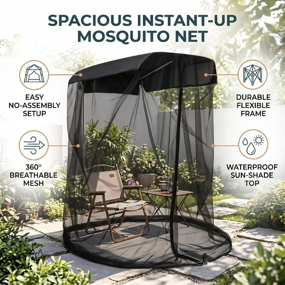 200x125x200cm Patio Swing Net Cover Steel Wire Frame Widened Bottom Design Camping Net Screen Zipper Door High Density Mesh